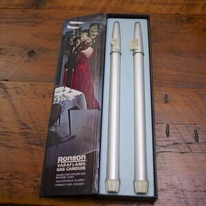 Vtg Mid Century Hygge Ronson Varaflame Brushed Silver Metal Gas Candles 15.5"